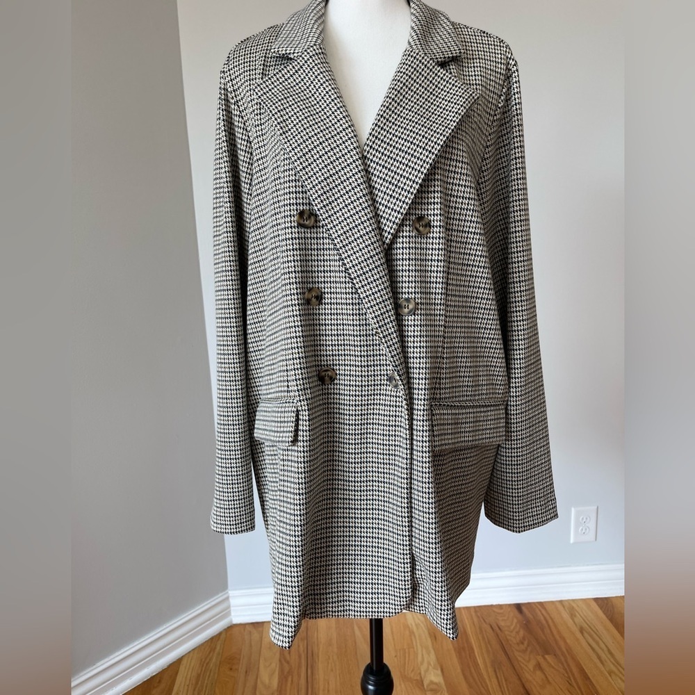Maurices Size 1X Houndstooth double breasted look one button blazer office lNWT
